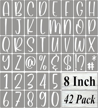 8 Inch Alphabet Letter Stencils for Painting - 42 Pack Letter and Number Stencil Templates with Signs for Painting on Wood, Reusable Letters and Numbers Stencils for Chalkboard Wood Signs & Wall Art