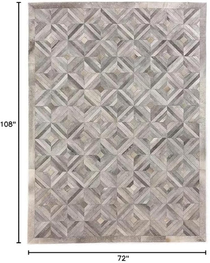 Premium Diamond Patterned Leather Area Rug - 6X9 ft - Silver- Luxury Non Slip Floor Accent for Dining Room, Living Room, Entryway, Elegant Collection Indoor Carpet