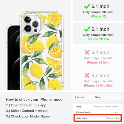 MOSNOVO Case for iPhone 12 & iPhone 12 Pro, [Buffertech 6.6ft Military-Grade Drop Protection] [Anti Peel Off Tech] Clear TPU Bumper Phone Case Cover Design - Lemon