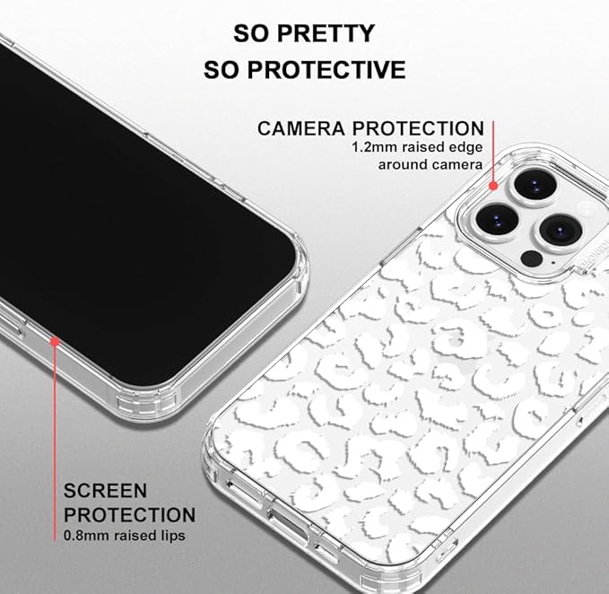 MOSNOVO Case for iPhone 13 Pro, [Buffertech 6.6ft Military-Grade Drop Protection] [Anti Peel Off Tech] Clear TPU Bumper Phone Case Cover Design - White Leopard Print