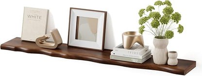 Solid Wood Live Edge Floating Shelves Set of 1 – 48" Rustic Wall Shelf with Hidden Bracket System, Wall Mounted Shelves for Bathroom, Kitchen, Living Room, Bedroom (Walnut)