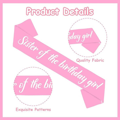 Big Sister Sash Pink Big Sisters Accessory Sister of the Birthday Girl Sashes Happy Bday Decoration Birthday Girl Supplies Favors Matching Family Sash Bday Satin Sashes Photo Props