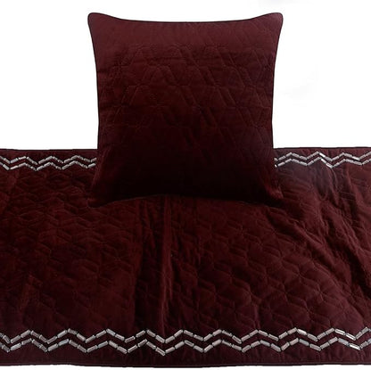 The HomeCentric King Queen Twin Deep Wine Designer Twin 53"x18" Bed Runner Without Pillow Cover, Quilted & Crystals Bed Scarf on Velvet Fabric - Diamond Symphony