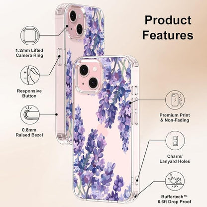MOSNOVO Case for iPhone 15 Plus/iPhone 14 Plus, [Buffertech 6.6ft Military-Grade Drop Protection] [Anti Peel Off Tech] Clear TPU Bumper Phone Case Cover Design - Lavender