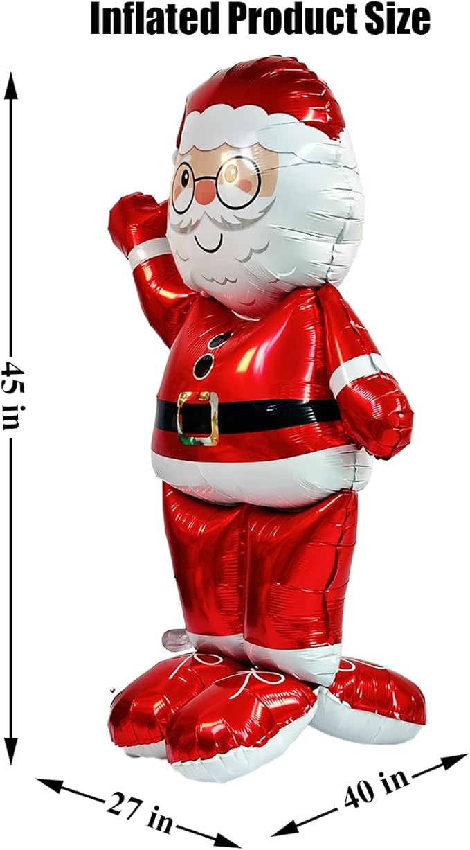 2pcs 61" Large Size Standing Santa Claus Foil Balloon, For Christmas Decoration, Christmas Tree Decoration and Xmas Party Supplies, Birthday Party Photo Booth Props