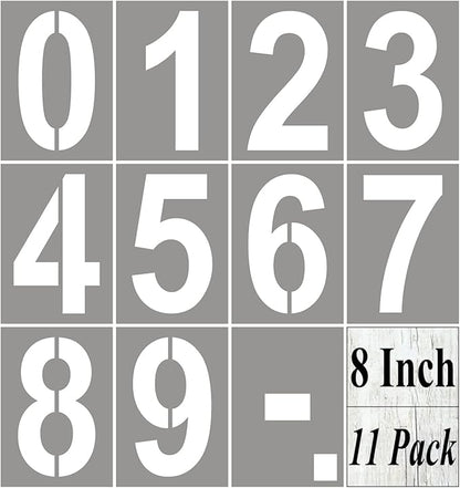 8 Inch Large Number Stencils for Painting - 11 Pack Number Stencil Templates for Curb Address, Cakes, Cookies, Mailboxes and Crafts, Reusable House Numbers Stencils for Wood Signs & Cement Wall Art