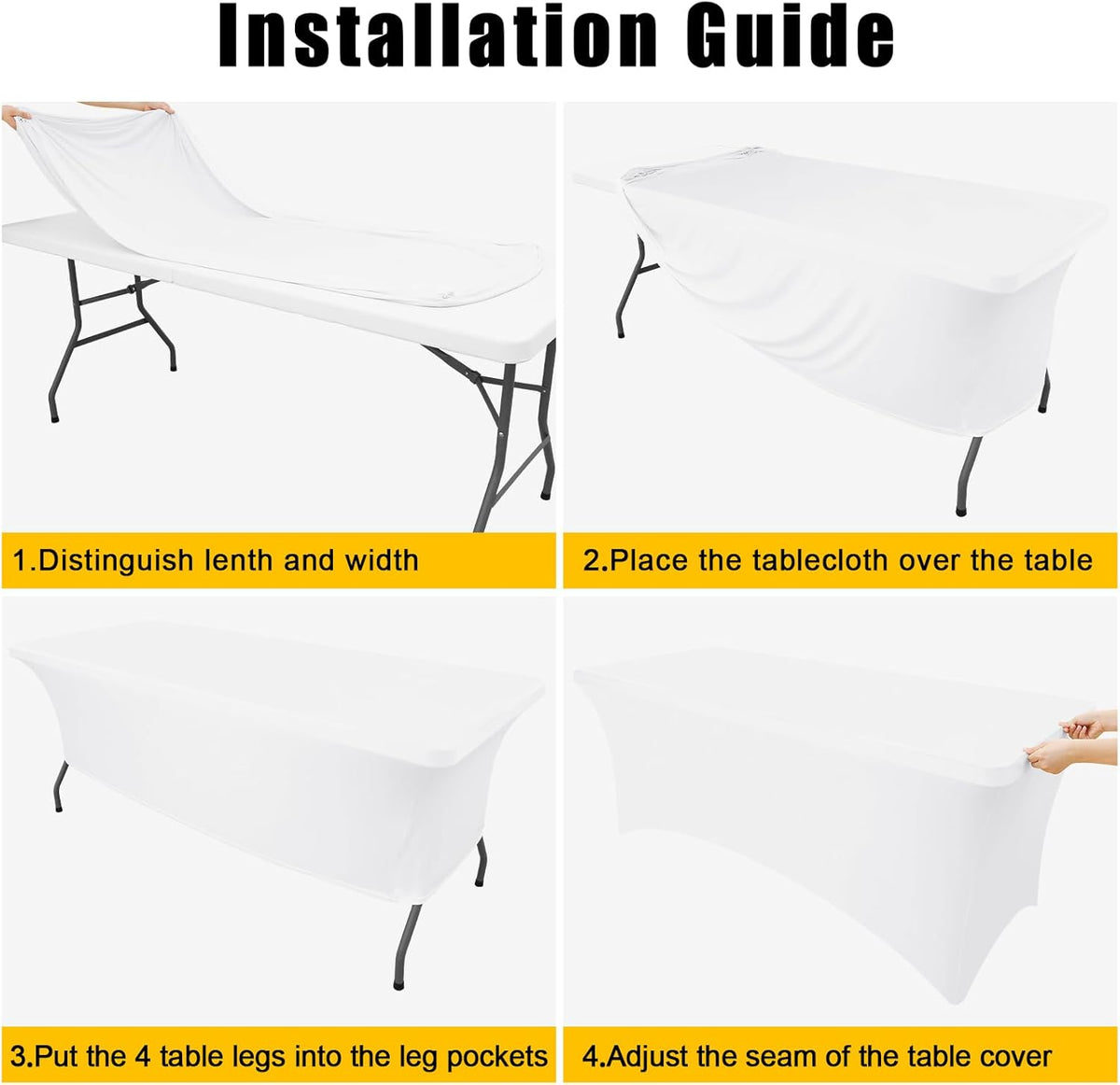Smiry 2 Pack Spandex Table Cloth 8FT, Elastic Fitted Stretch Tablecloths, Washable and Wrinkle Free Rectangular Patio Table Cover for Outdoor, Wedding, Banquet & Parties (White, 96Lx30Wx30H Inch)