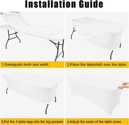 Smiry 2 Pack Spandex Table Cloth 8FT, Elastic Fitted Stretch Tablecloths, Washable and Wrinkle Free Rectangular Patio Table Cover for Outdoor, Wedding, Banquet & Parties (White, 96Lx30Wx30H Inch)