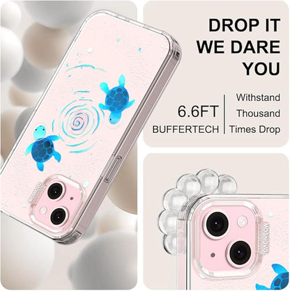 MOSNOVO Case for iPhone 15 Plus/iPhone 14 Plus, [Buffertech 6.6ft Military-Grade Drop Protection] [Anti Peel Off Tech] Clear TPU Bumper Phone Case Cover Design - Space Turtle