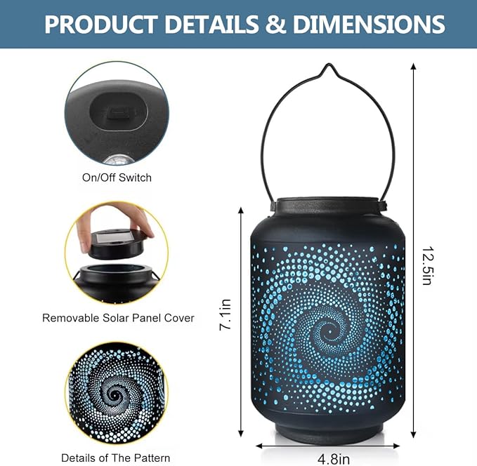 Solar Lanterns Waterproof Outdoor Hanging - 4 Packs Solar Powered LED Light with Blue Spiral, Pathway Landscape Lights for Garden, Patio, Backyard, Porch, Lawn, Mothers Day Gifts for Mom