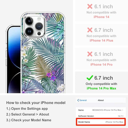 MOSNOVO Case for iPhone 14 Pro Max, [Buffertech 6.6ft Military-Grade Drop Protection] [Anti Peel Off Tech] Clear TPU Bumper Phone Case Cover Design - Tropical Rainforests