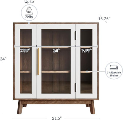 BELLEZE 31" Modern Display Curio Cabinet, 3-Tier White Storage Buffet