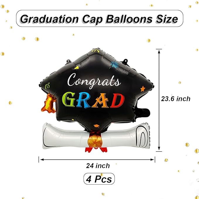 4Pcs Graduation Cap Balloons Congrats Grad Hat Balloons Graduation Balloons for Class of 2026 Party Decorations