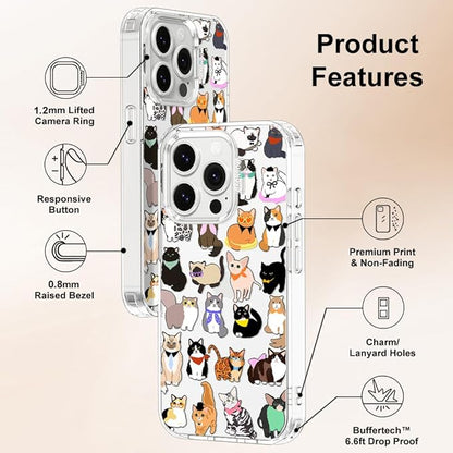 MOSNOVO Case for iPhone 14 Pro, [Buffertech 6.6ft Military-Grade Drop Protection] [Anti Peel Off Tech] Clear TPU Bumper Phone Case Cover Design - Cute Cats