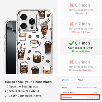 MOSNOVO Case for iPhone 16 Pro, [Buffertech 6.6ft Military-Grade Drop Protection] [Anti Peel Off Tech] Clear TPU Bumper Phone Case Cover Design - Coffee