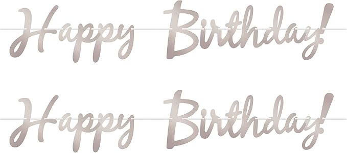 Beistle Happy Birthday Banners 2 Piece Hanging Decorations Party Streamers, 9" x 5', Silver