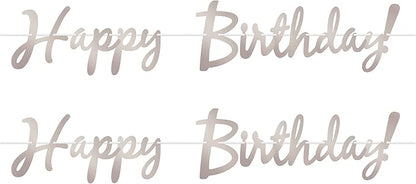 Beistle Happy Birthday Banners 2 Piece Hanging Decorations Party Streamers, 9" x 5', Silver