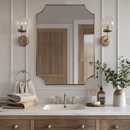 ANDY STAR Brushed Gold Bathroom Mirror, 22x30 Inch Scalloped Rectangle Mirror, Gold Bathroom Vanity Mirror, Antique Brass Mirror in Anti-Rust Stainless Steel Metal Frame for Bathroom, Entryway