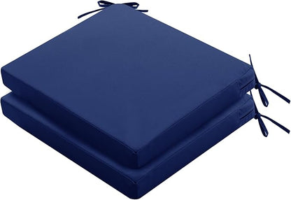 Outdoor Chair Cushions Set of 2: Waterproof & Fade Resistant Deep Seat Cushion for Patio Furniture - 24 x 24 x 3 Inch Chair Pads with Ties and Hidden Zipper - Patio Chair Cushion Replacement, Navy