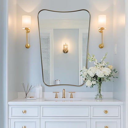 ANDY STAR Gold Vanity Mirror, 26x38 Inch Brushed Gold Asymmetrical Wall Mirror, Antique Brass Bathroom Mirror in Anti-Rust Stainless Steel Metal Frame, Large Decorative Mirror, Butterfly Shape