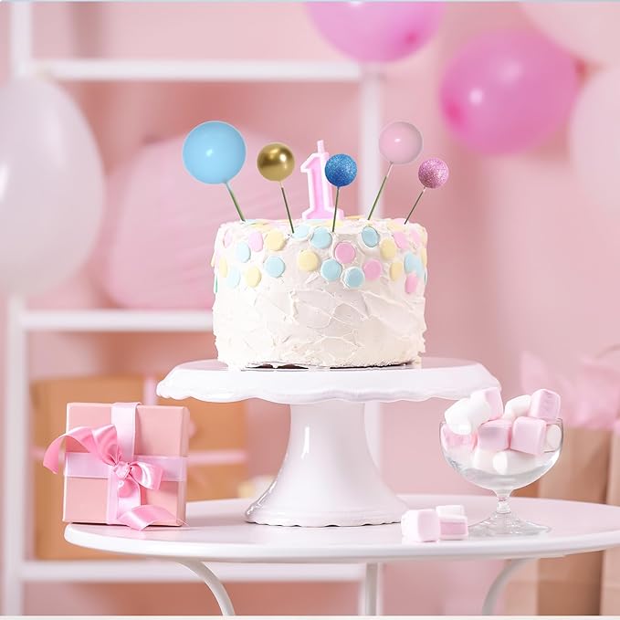 ASTARON 50 Pcs Ball Cake Topper Sticks Mini Balloons for Cake Decorating Supplies Foam Balls Cake decorations for Baby Shower Cake Birthday Cake Toppers Decorations (Pink Blue Series)