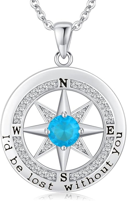 S925 Necklace Gift for Wife |Compass Jewelry |Women Anniversary |Sterling Silver |Girlfriend Birthday Gifts for Her Valentines |I'd be Lost without You |Jewel 18K Gold