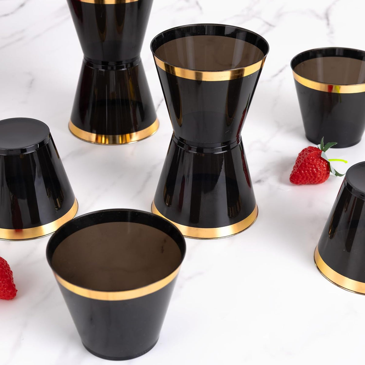 supernal 100 Pcs 9 oz Gold and Black Plastic Cups,Gold Rimmed Disposable Cups,Disposable Party Cup party,Plastic Cocktail Cups for Weddings, Birthdays & Festive Celebrations