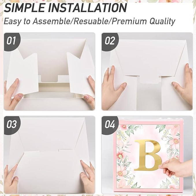 Wildflower Party Decorations Floral Baby Balloon Blocks Boxes with Letters for Girls Baby Shower Birthday Bridal Shower Baby in Bloom Spring Party Decoration
