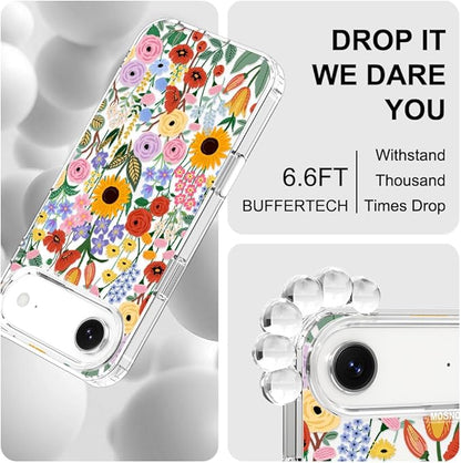 MOSNOVO for iPhone Air Case | Military Grade 6.6ft Drop Tested | Camera Control | Clear with Blossom & Bloom Design