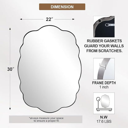 ANDY STAR Brushed Nickel Wavy Oval Mirror Scalloped Edge - Modern Bathroom Wall Mirror 22x30 Inch, Corrosion Resistant, Easy Clean SUS Frame