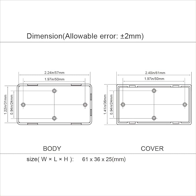 LeMotech 5Pcs ABS Plastic Electrical Project Case Power Junction Box, Project Box Black 2.4 x 1.4 x 1.0 inch (61 x 36 x 25 mm)