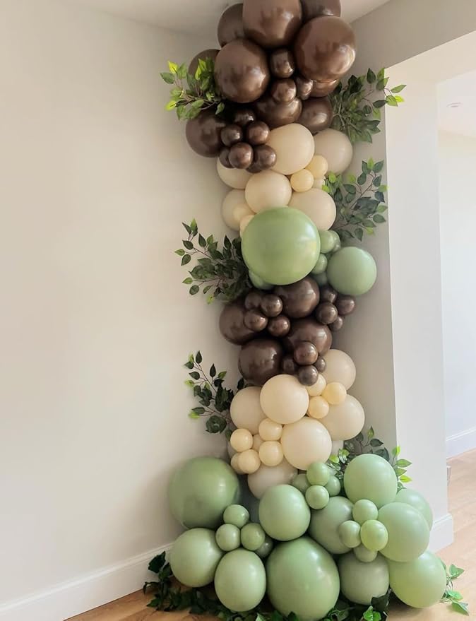 Football Balloon Garland Arch Kit, 129Pcs Green and Brown Balloons Big Star Football Foil Balloons Sage Green White Balloon for Touch Down Rugby Birthday Sports Party Decorations