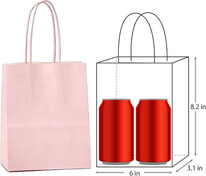 ADIDO EVA 25 Pcs Macaron Pink Gift Bags Small Paper Bags with Handles for Party Favor (8.2 x 6 x 3.1 in)