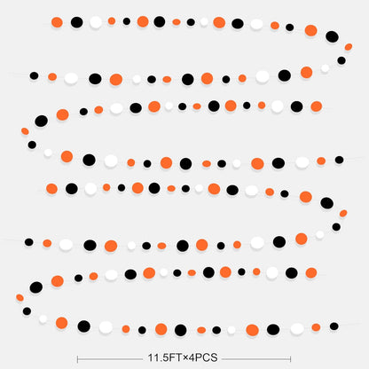 46Ft Orange Black Circle Dot Garland Black Orange and White Polka Dot Hanging Paper Streamer for Birthday Wedding Bridal Shower Baby Shower Fall Autumn Halloween Thanksgiving Party Decoration Supplies