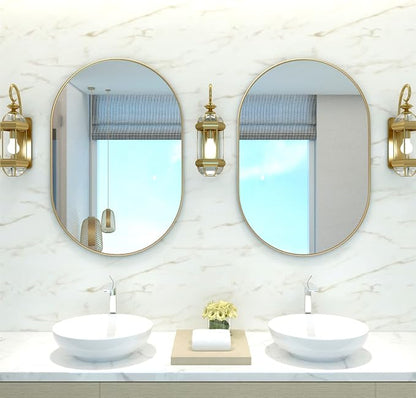 Oval Bathroom Mirror Capsule Wall Vanity Mirror, 2 Pieces 20"x30" Pill Mirrors Wall Mounted Mirror, Large Modern Mirror with Gold Metal Frame, Decor for Entryway, Bedroom, Living Room