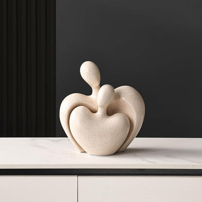 Ceramic Couple Statues Home Decor Aesthetic Abstract Sculpture Modern Decorative Statue for Living Room Bedroom Bookshelf Table Centerpiece Office (Beige)