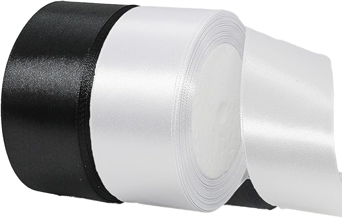 2 Rolls Black White Ribbon, 1-1/2 Inch 50 Yards Black White Satin Fabric Ribbon for Wedding Party, Gift Wrapping, Baby Shower, Flower Bouquets, DIY Crafts, Birthday Cakes and Christmas Decorations