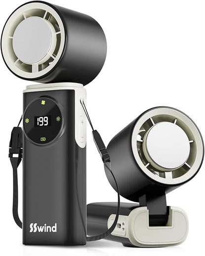 6000mAh Portable Handheld Fan with Ice Cooling, 199 Levels Stepless Speed, 20H Long Battery Life, 20000RPM Turbo Fan Rechargeable Personal Mini Fan for Travel, Outdoor, Makeup (Black)