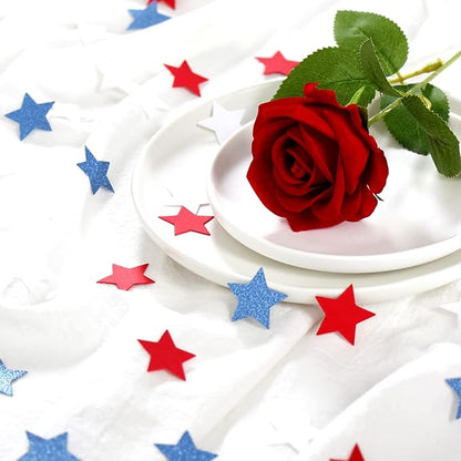 Red-White Blue Fourth-4th of-July Confetti - 300pcs Imemorial-Day Party-Decorations Graduation Star Confetti, USA Patriotic America Independence Men Boys Birthday Table Decor Lasting Surprise