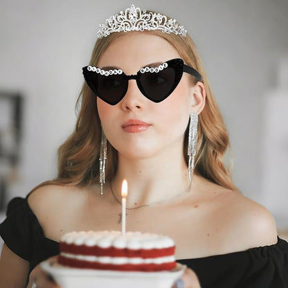 KICOSY 3PCS Birthday Baddie Sash, Crystal Crown and Sunglasses Funny Baddie Outfits Birthday Party Accessories
