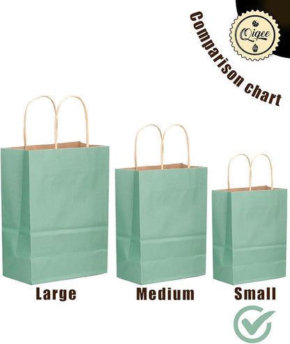 qiqee 100-Packs Light Blue Paper Gift Bags with Handles Bulk 8.26"×6"×3.15" Small Size Gift Bags Multiple Uses