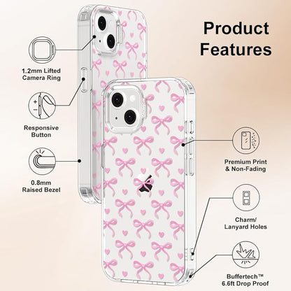 MOSNOVO for iPhone 13/14 Case | Military Grade 6.6ft Drop Tested | Clear with Bowtiful Love Design