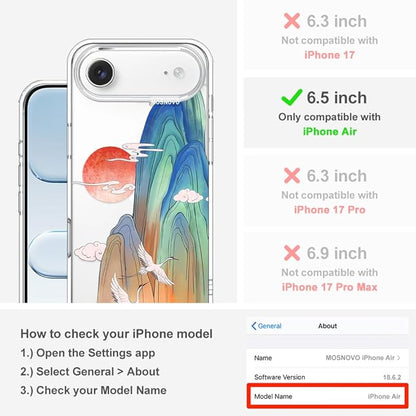 MOSNOVO for iPhone Air Case, Shockproof Military-Grade Protection 6.6ft Drop Tested, Camera Control, Clear Phone Case for iPhone 17 Air, Celestial Cranes Design