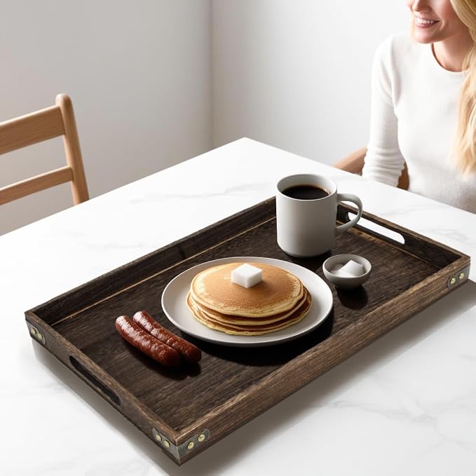 Serving Tray with Handles, 15.8"x 11" Wood Decorative Tray