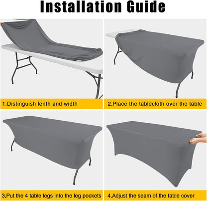 Smiry 2 Pack Spandex Table Cloth 6FT, Elastic Fitted Stretch Tablecloths, Washable and Wrinkle Free Rectangular Patio Table Cover for Outdoor, Wedding, Banquet & Parties (Grey, 72Lx30Wx30H Inch)