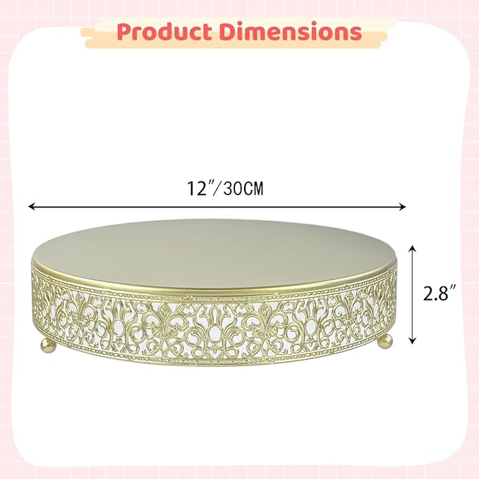 Cake Stand, Metal Round Cupcake Dessert Stand Cake Display Holder Cookies Fruit Serving Tray Decor for Wedding Party Birthday Baby Showers Anniversary (12in, Gold)