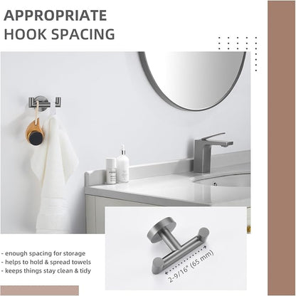 Angle Simple Double Towel Hook, SUS304 Stainless Steel Bathroom Robe Hook for Wall, Hand Towel Holder, Gunmetal Gray