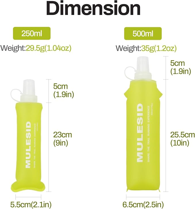 Soft Flask Running Bottles Collapsible Water Bottle Foldable for Traveling Running Vest Collapse Hydration TPU 500ml for Runner (500ml-Pack of 2)