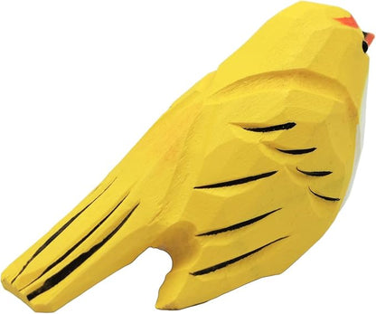 DIYOMR Bird Figurine, Hand Carved Birds Wood Décor, Art Animal Wooden Sculpted Bird with Wood Block, Vivid Bird Statue for Gift Home Table Ornament Decor (Yellow Bird)
