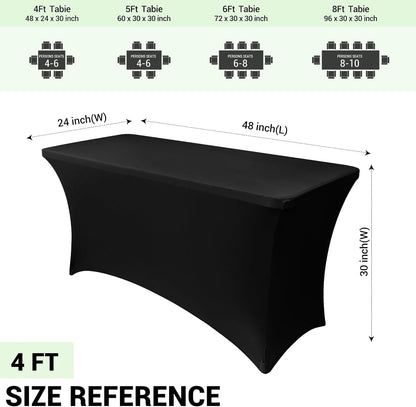 Obstal 4ft Stretch Spandex Table Cover for Standard Folding Tables - 2 Pack Universal Rectangular Fitted Tablecloth Protector for Wedding, Banquet and Party, Black